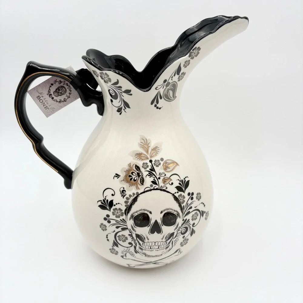 Potters Studio Mortal & Bone Skull Pitcher Decorative Halloween Gothic Decor NEW